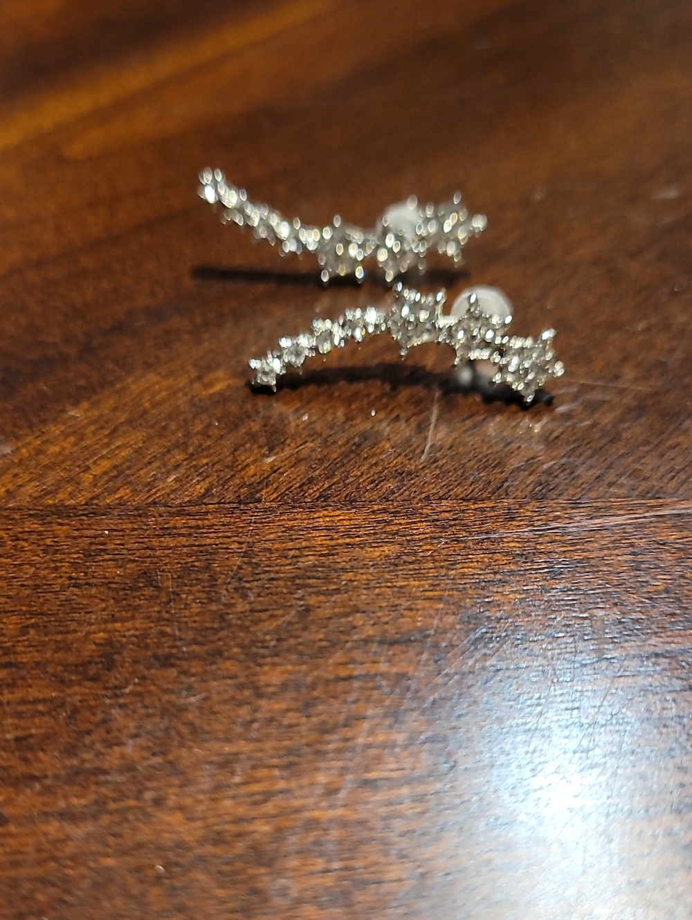 Silver Crystal Curve Ear Climbers - Women Accessories